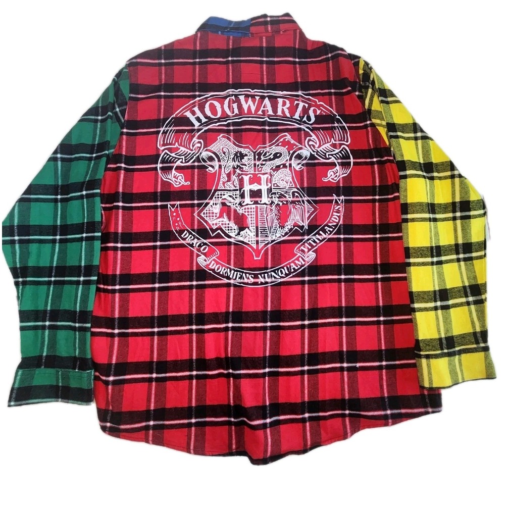 HARRY POTTER x CAKEWORTHY Flannel Shirt 3X Hogwarts Houses Multicolor Cotton